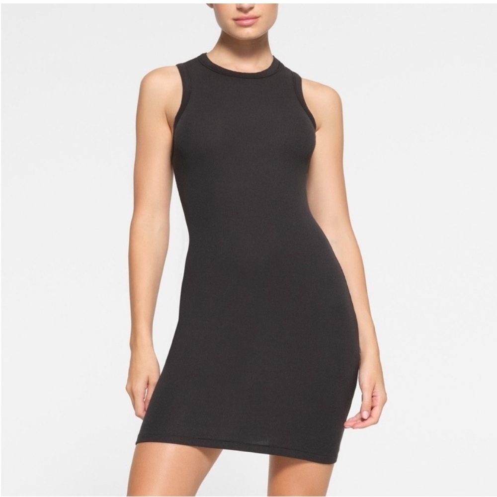SKIMS COTTON RIB TANK DRESS XS Soot NWT NEW